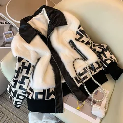Vintage Fur Lamb Wool Pu Patchwork Zipper Jackets Women Fashion Printed Leather Jacket Streetwear Coat Female 2024 Autumn Winter