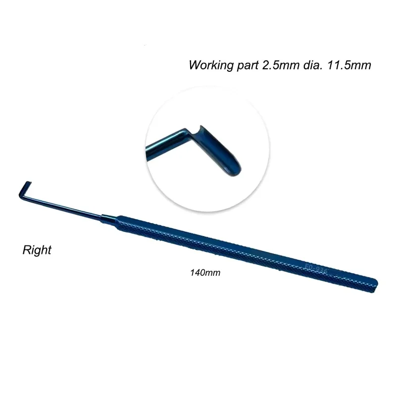 Hak Wrighta, hak mięśniowy, lewy instrument okulistyczny z rowkiem z rowkiem