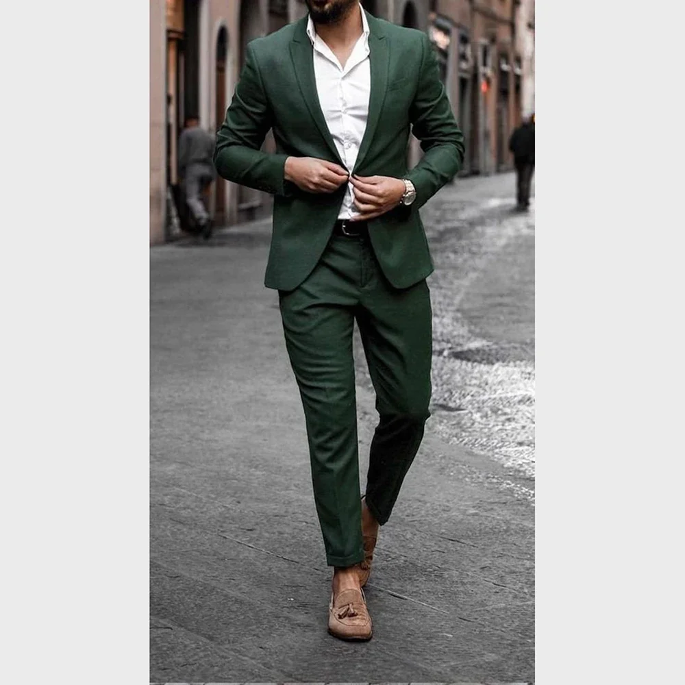 

Green Suits for Men Single Breasted Peaked Lapel One Button Slim Fit Prom Party Blazer Dinner Business Outfits Elegant Costume