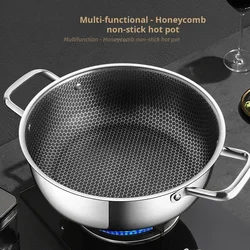 410 Stainless Steel Soup Pot wok Frying Pan Honeycomb Non-stick Panwith lid Home Hot Pan Induction Cooker Gas Stove Universal