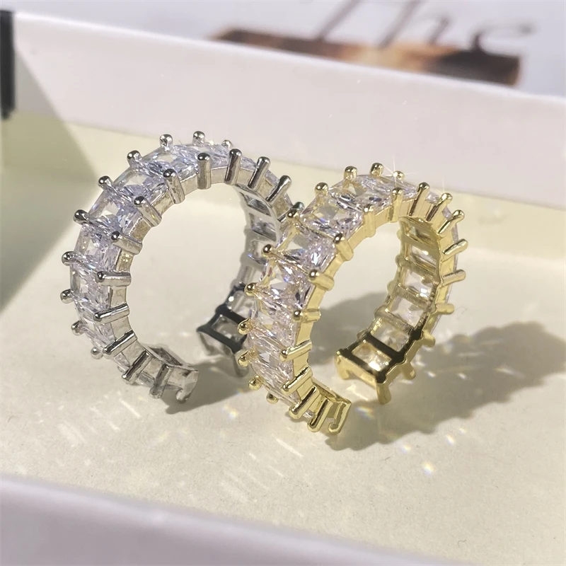 ZAKOL Luxury Rectangle Cubic Zirconia Open Rings for Women White Gold Color Fashion Party Jewellery