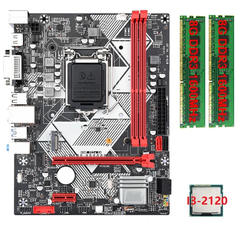 B75-H Computer Motherboard Desktop Motherboard Motherboard +I3-2120 CPU +2X8G DDR3 1600Mhz RAM LGA 1155 USB 3.0 SATA 3.0