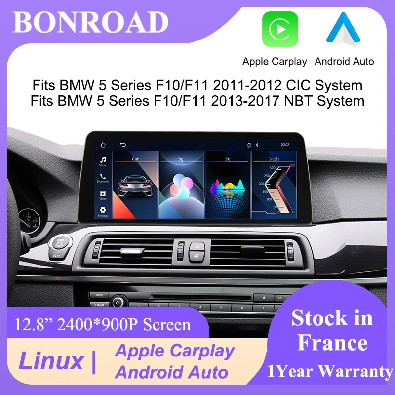 Pantalla Bonroad de 12.8 pulgadas sin cable CarPlay Android Auto Linux * 900 para BMW Serie 5 F10 F11 2011-2017 sistema de radio CIC NBT