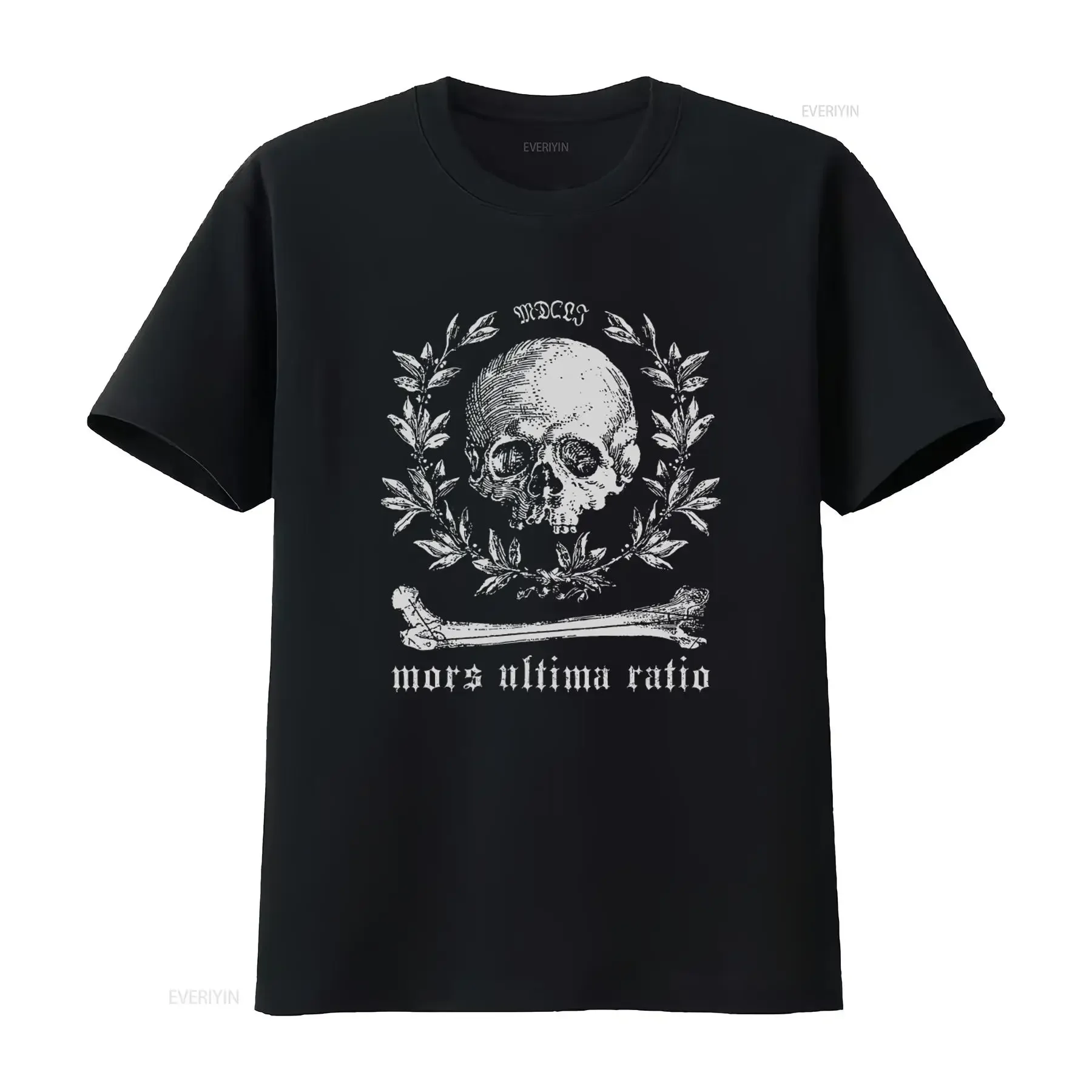 Mors Ultima Ratio Skull T shirt Memento Mori Design  vintage Washed Comfortable Soft fashion Stretched Slightly