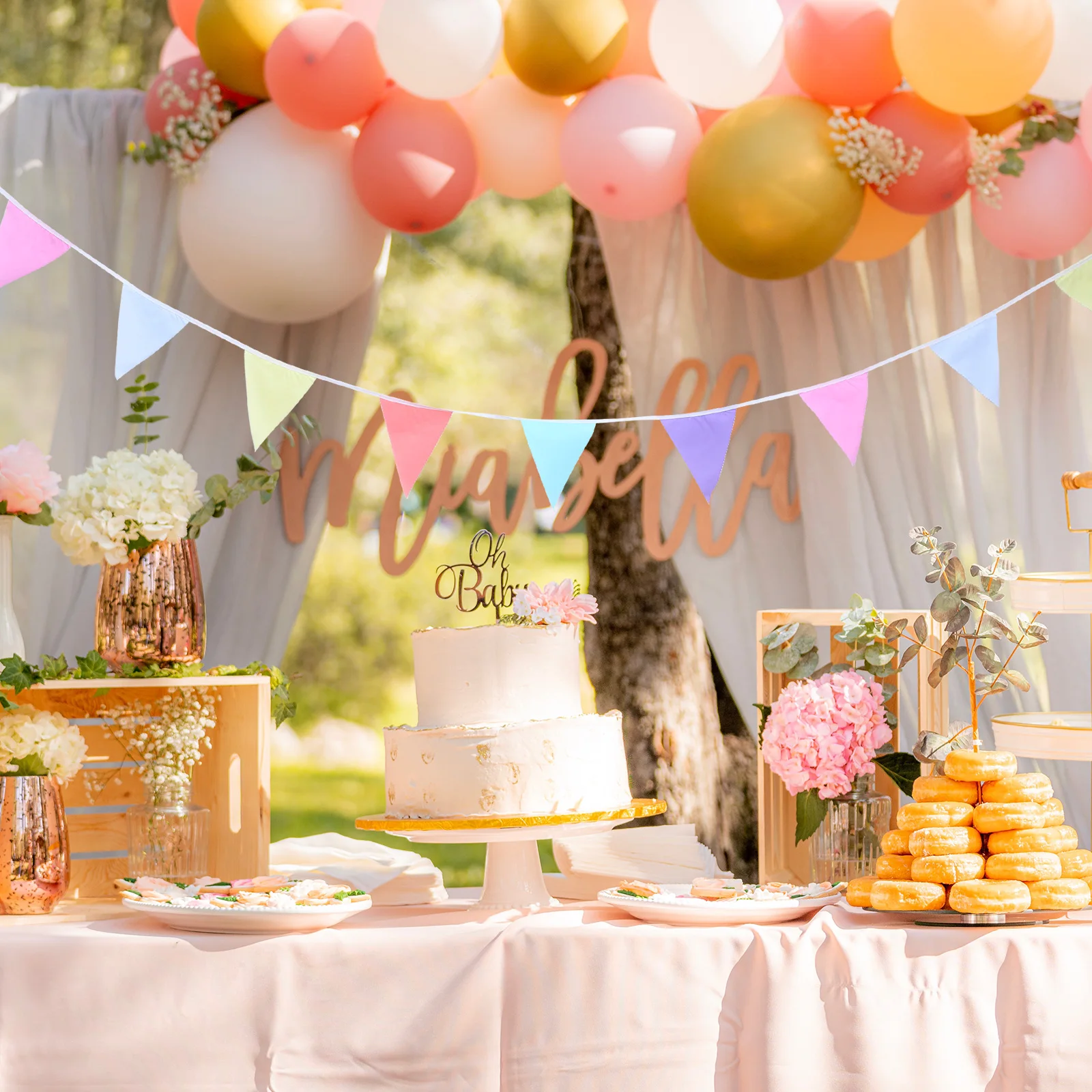 

Colorful Bunting Flags 12M Long 42 Triangle Cotton Birthday Banner Indoor Outdoor Festive Atmosphere