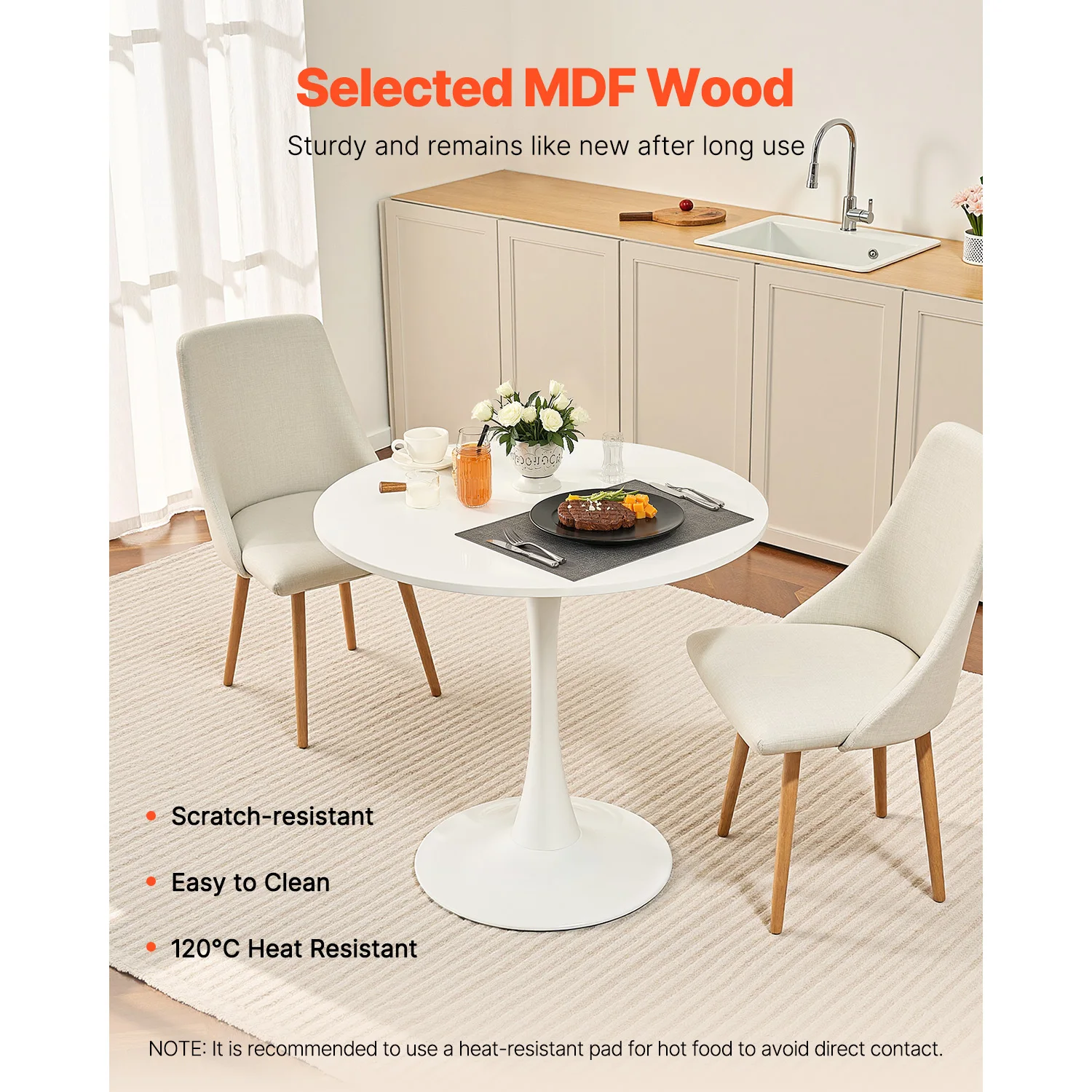 SucceBuy 31.5in Round Dining Table Wood Table for 2-4 Person Modern Circle Furniture Leisure Office Tables for Living Room