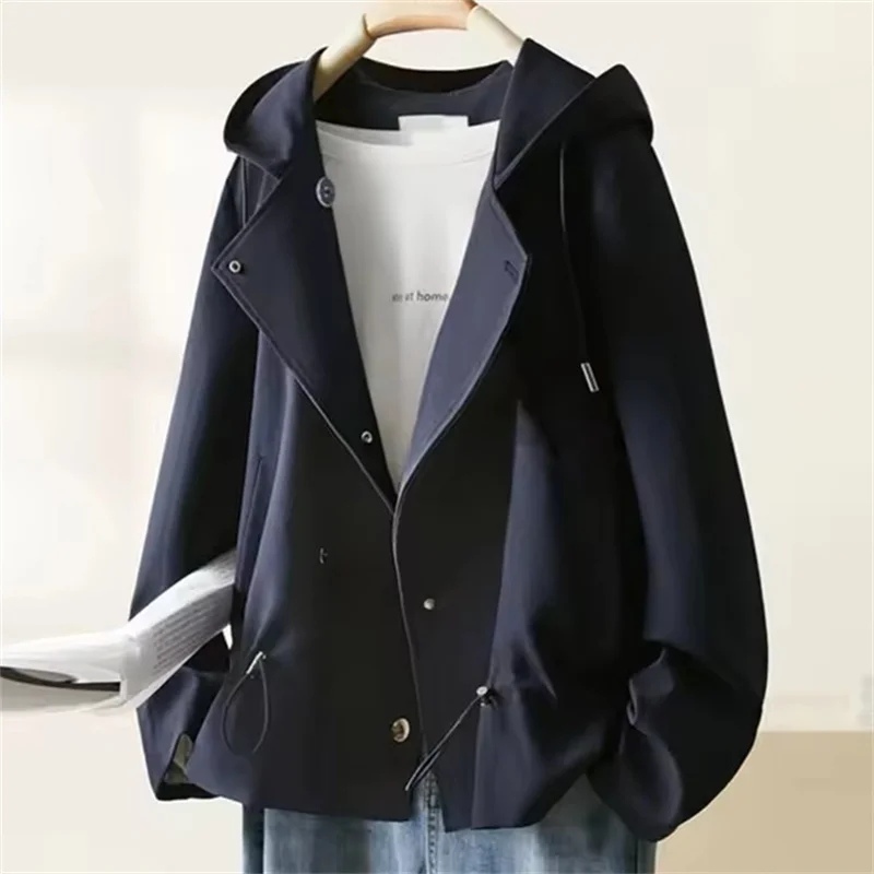 

Весенне-осенняя женская ветровка с подкладкой, тканевая куртка 2025 года, женский Тренч с капюшоном для отдыха, женское пальто на короткой подкладке