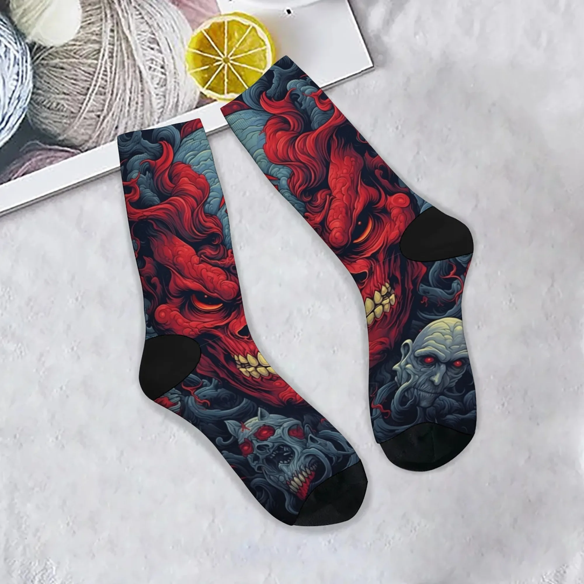 

Demon Skull Print Men's Socks Novelty Harajuku Street Hip-Hop Crew Socks Comfortable Breathable Non-slip Socks Party Fun Gift