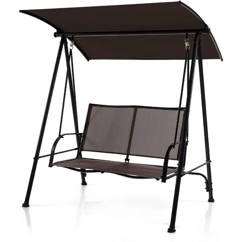 

2 Person Porch Swing, Patio Swing with Adjustable Canopy, Comfortable Fabric Seat & Heavy-Duty Steel Frame, Outdoor Canopy Swing
