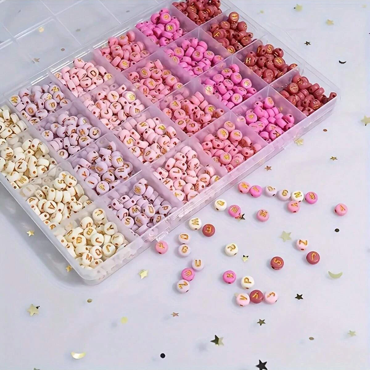 1600pcs/1box of (Pink, White and Red) Golden Letter Bead Set, Suitable for Jewelry Making DIY, Handmade Necklaces