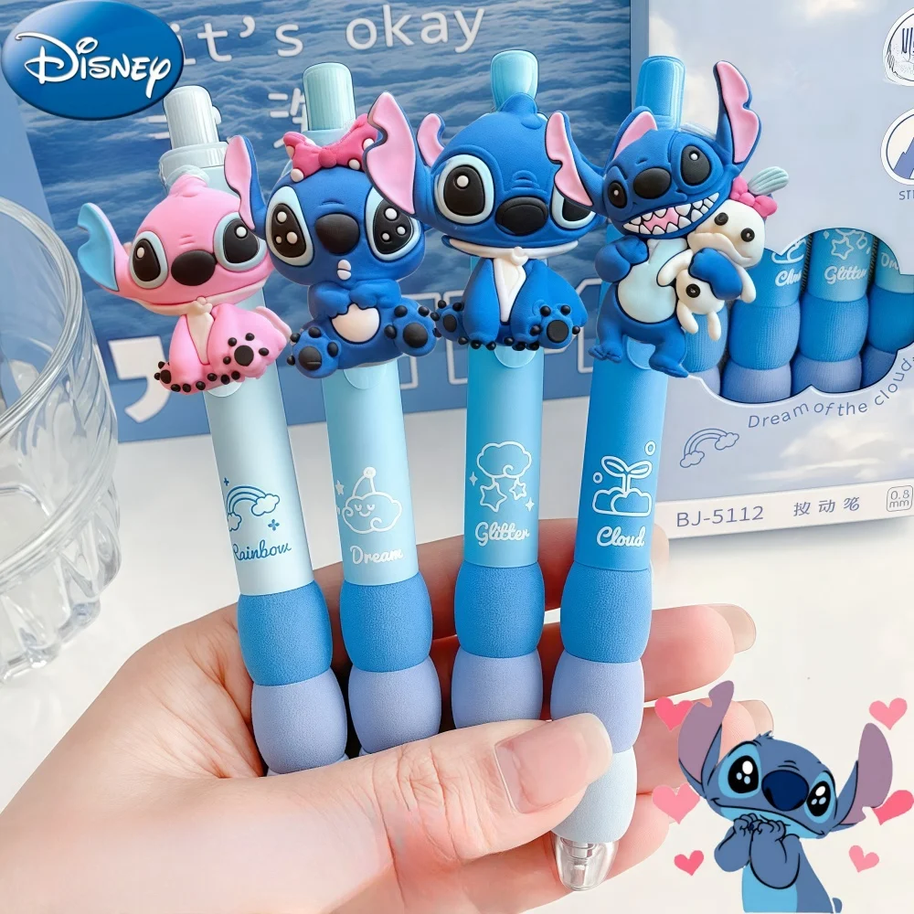 1/4pcs Disney Stitch Pen cartoon character doll Stitch black click ballpoint pen student learning supplies children's toys gift