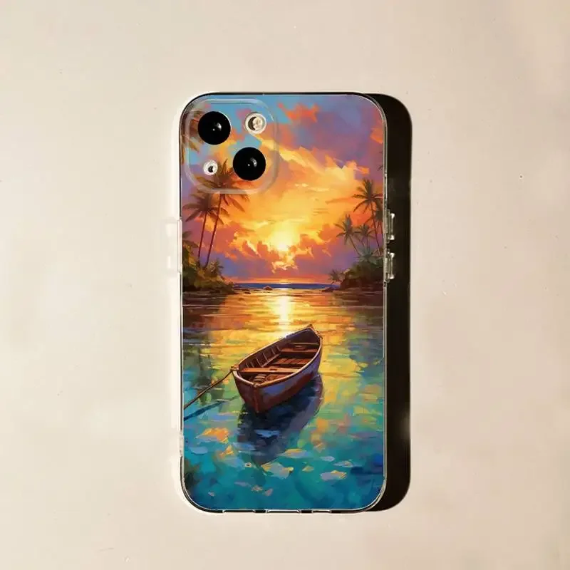 When Sunset View Phone Case For iPhone 11 12 Mini 13 14 15 Pro XS Max X 8 7 6s Plus 5 SE XR Transparent Shell