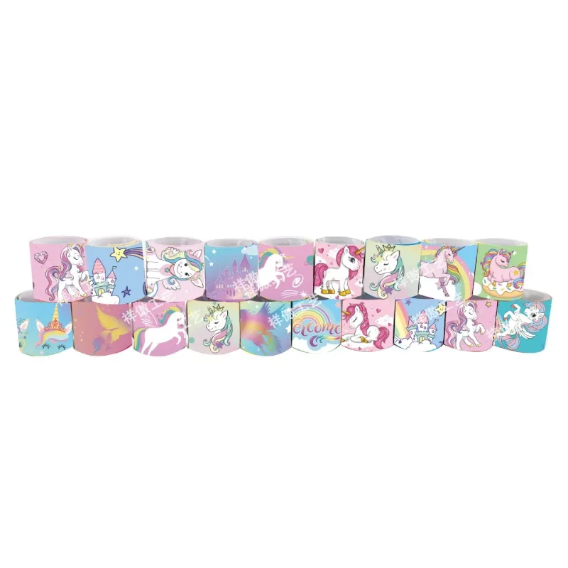 10pcs Cartoon Unicorn Clap Circle Toys Rainbow Unicorn Slap Bracelets Party Decoration Happy Kids Girls Birthday Party Favors