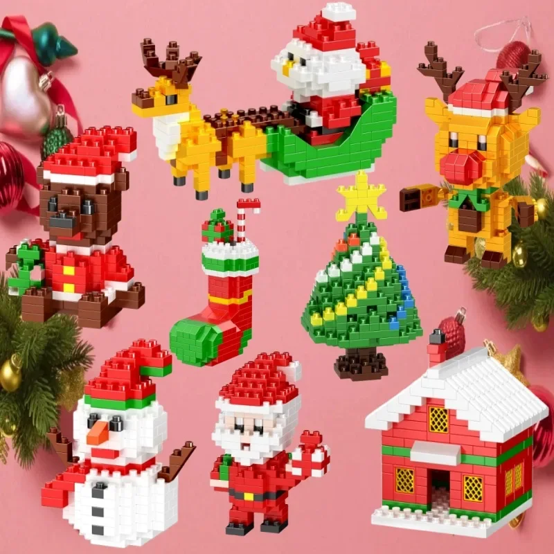 DIY Christmas Building Block Snowman Elk Santa Claus Model Micro Brick Building Block Xmas Tree Decoration Children Toy Gift