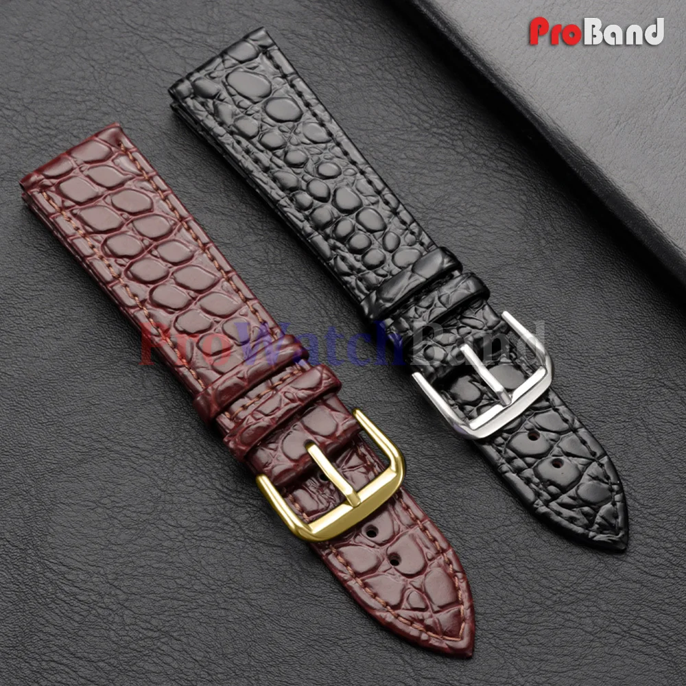 

Brown Black Leather Watch Band Crocodile Skin Bracelets Men's Watches Strap 10/12/13/14/16/18/19/20/21/22mm Gold Buckle Correas