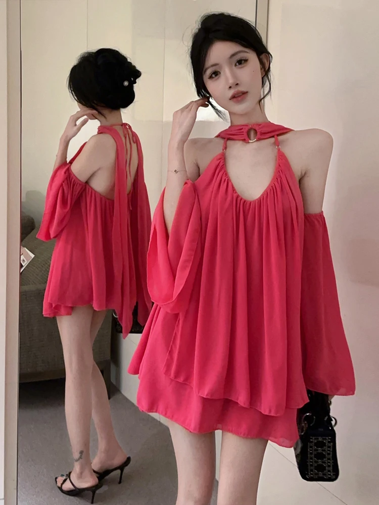 

Сексуальная юбка Pure Desire Spicy Girl oulder Bared V-Ne Dr Loose для похудения Me ort Повседневная юбка со свободной талией Long Sve Dr
