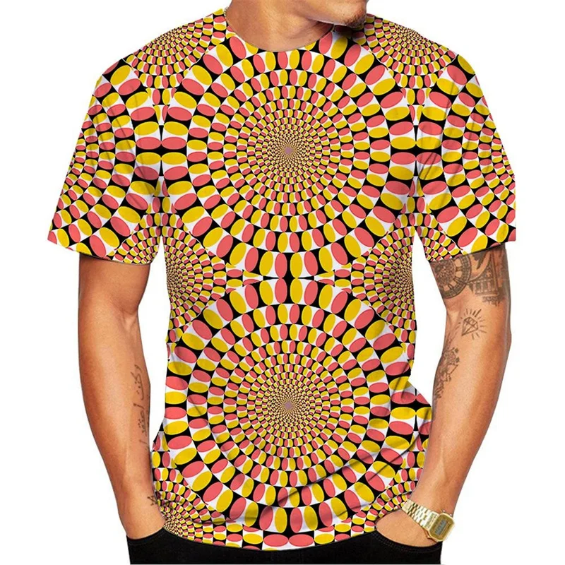 Optical Illusion Pattern T Shirt For Men Colorful 3D Printed Tees Summer Casual Short Sleeve Loose T-Shirts Unisex O-Neck Tops