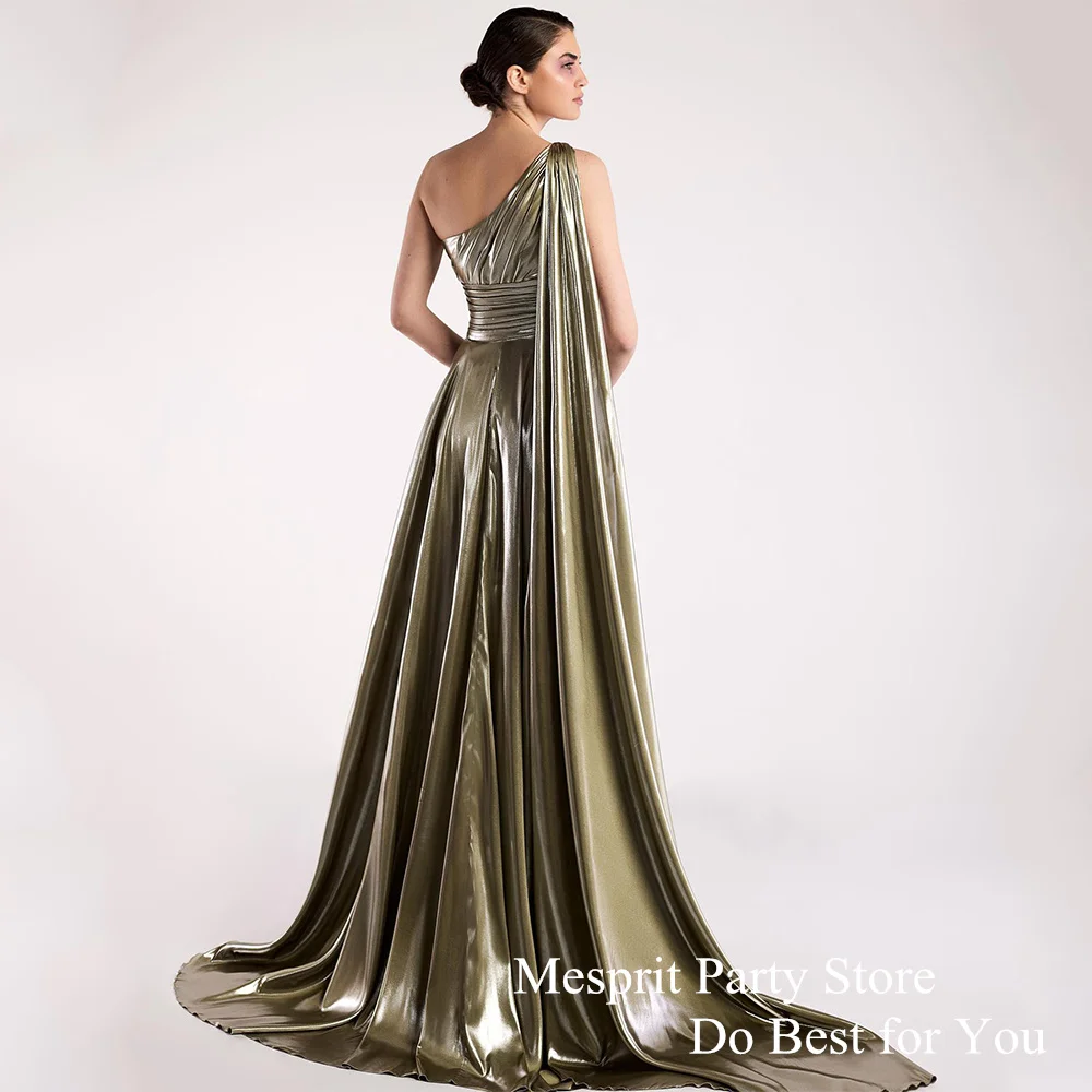 Simple Shinny Evening Dress One Shoulder Sleeveless Pleat Ruched A Line Sweep Train Custom Prom Gown Special Occasion Dresses