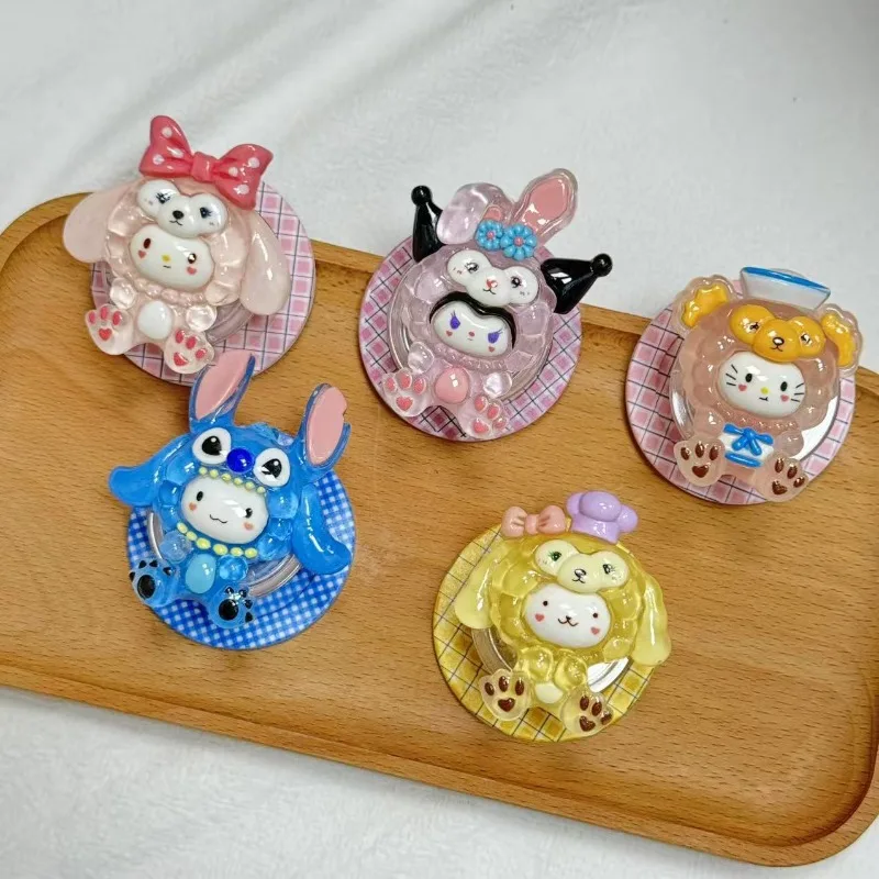 

new noctilucent Sanrio cinnamoroll kuromi hello kitty Stitch melody purin Magnetic Holder Grip Tok Phone Stand airbag holder