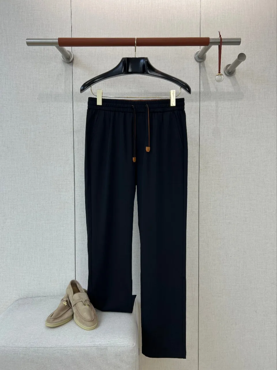  men's old money style embroidered elastic waist drawstring early spring new casual natural fiber blend drape relaxed pants
