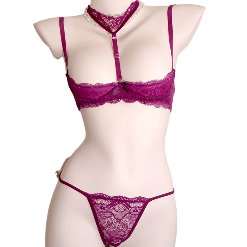 

Sexy Lace Mesh Crotchless Halter Detachable Hollow Outs For Women Female Hot Caliente Lingerie Underwear Seductive Erotic Set