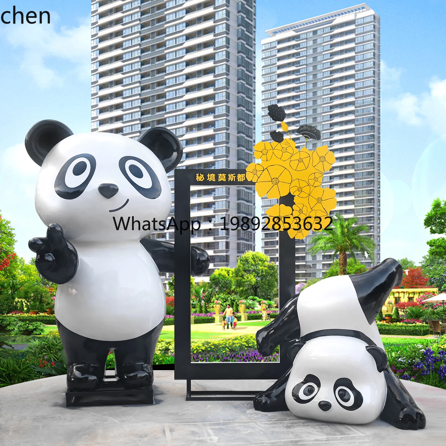 

ZML Outdoor Cartoon Panda Fiberglass Sculpture Garden Lawn Landscape Garden Decoration Ornament