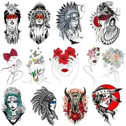 Tribal Girls Fashion Flowers girl Heat Transfer DIY woman T-shirt striped Print Iron On Patches personality decoration