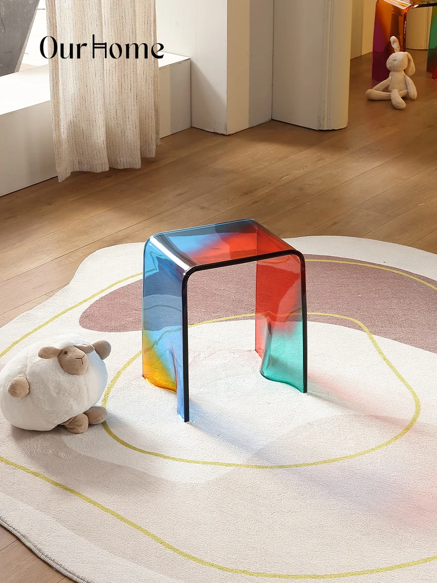 Acrylic rainbow stool colorful shoe changing chair leisure stool transparent bathroom Internet celebrity ins dressing stool view 5