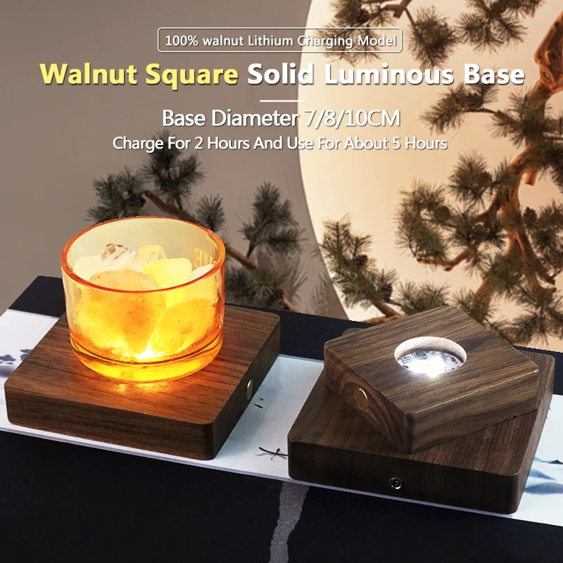 

Беспроводной черный орех, квадратный люминесцентный цоколь, зарядка, ночник, акриловый держатель лампы для рукоделия, основание хрустального шара