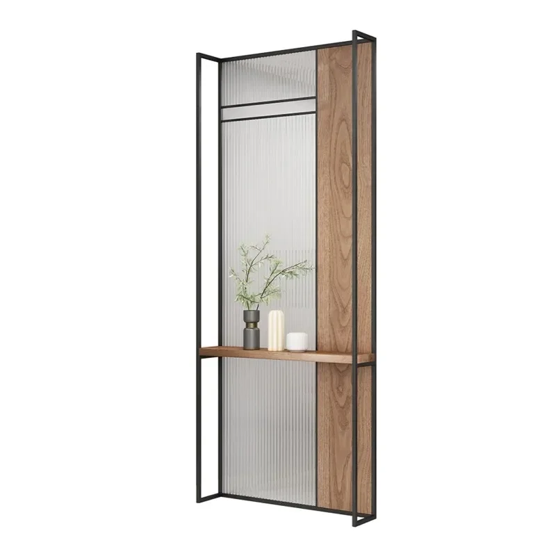 Light luxury solid wood entry porch, shelves, entry living room wrought iron screen partition  glass decorative cabinet