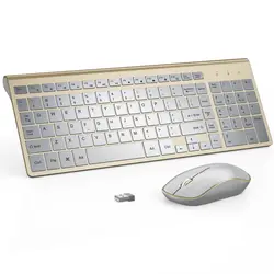 Wireless Keyboard and Mouse Combo,Ergonomic and Quiet Wireless Keyboard Mouse Set,Portable Keyboard for Laptop-Gold Silver