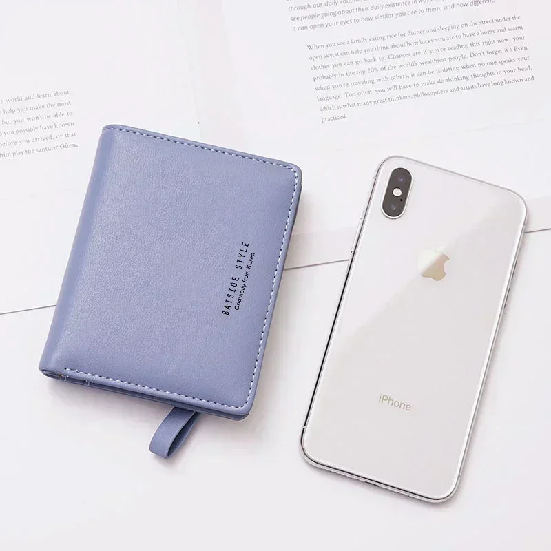 Thin Style Women Wallets Zipper Coin Bag in Back Blue Soft Leather Ladies Card Holder Slim Purse Female Wallet Mini Short 2024