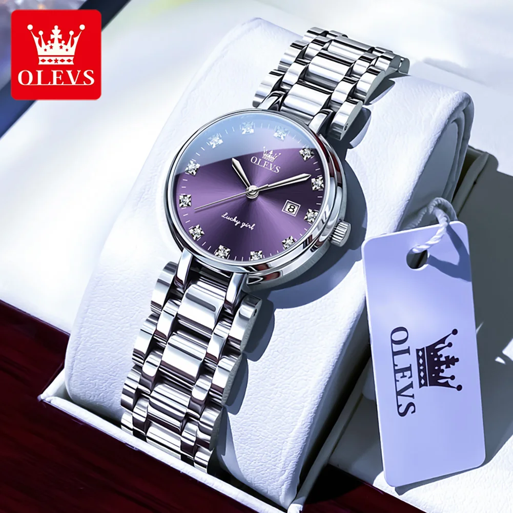 OLEVS 5575 Quartz Ladies Watch Waterproof Stainless Steel Strap Diamond Auto Date Luxurious Elegant Bracelet Women Quartz Watch