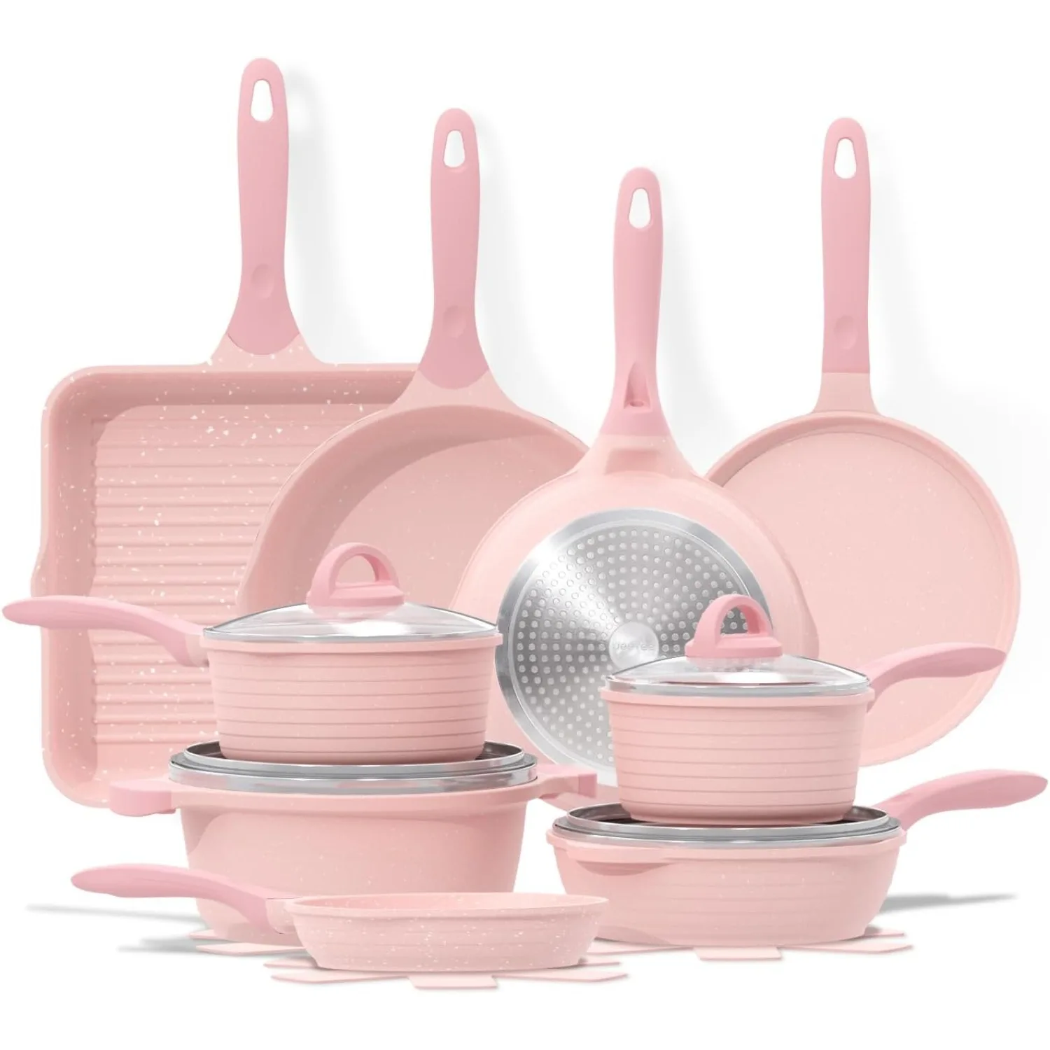 

JEETEE Pink Pots and Pans Set Nonstick 23pcs Healthy Kitchen Cookware Sets Induction Cooking Set Frying Pans Saucepans Sauté Pan