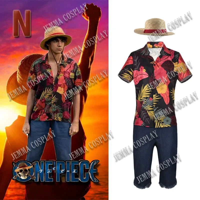 

Japan TV Series Drama Luffy Cosplay Floral Shirt Pirate Costume Halloween Costumes For Men Anime Clothing Party Performance