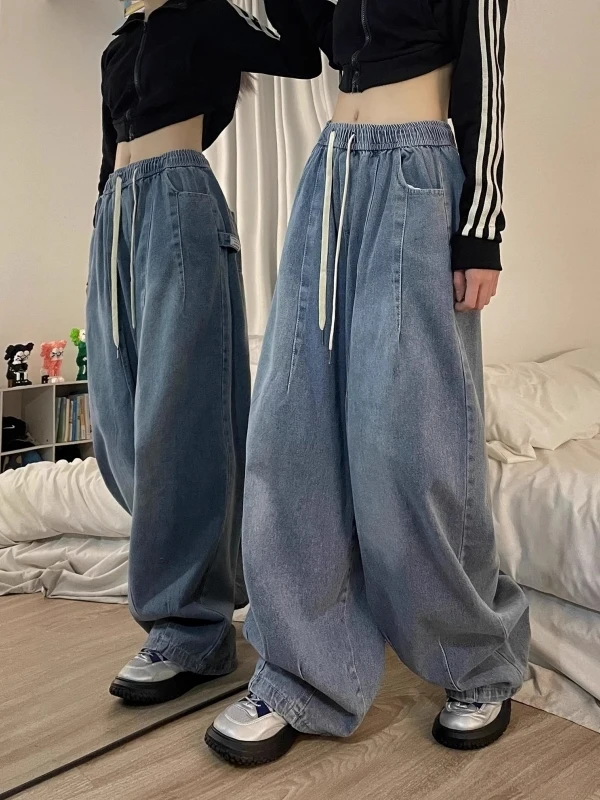 

Large Size 300 Pou Men's Wide Leg Jeans Waed Denim Loose Floor-Length Lantern Pants Autumn Winter American Street Sle