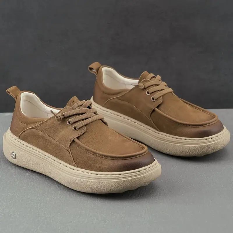 

Men's Breathable Thick Soled Casual Leather Shoes Retro Lightweight Comfortable Loafers Fashion Lace-Up Walking Shoe