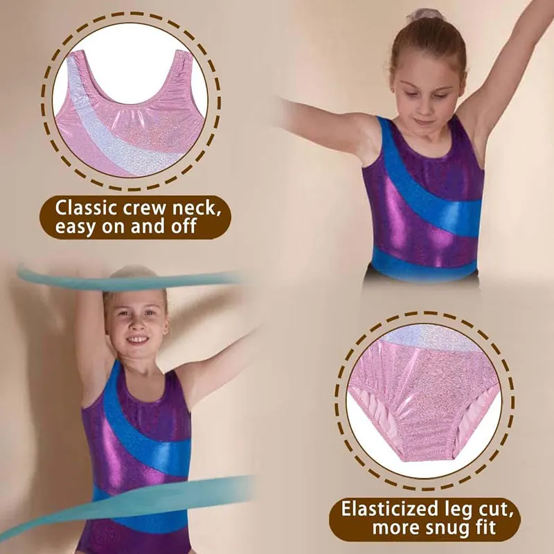 ثياب جمباز للفتيات ، ملابس جمباز ، رقص متدلي لامع ، بايكارد ، من 2 إلى 10 سنوات
