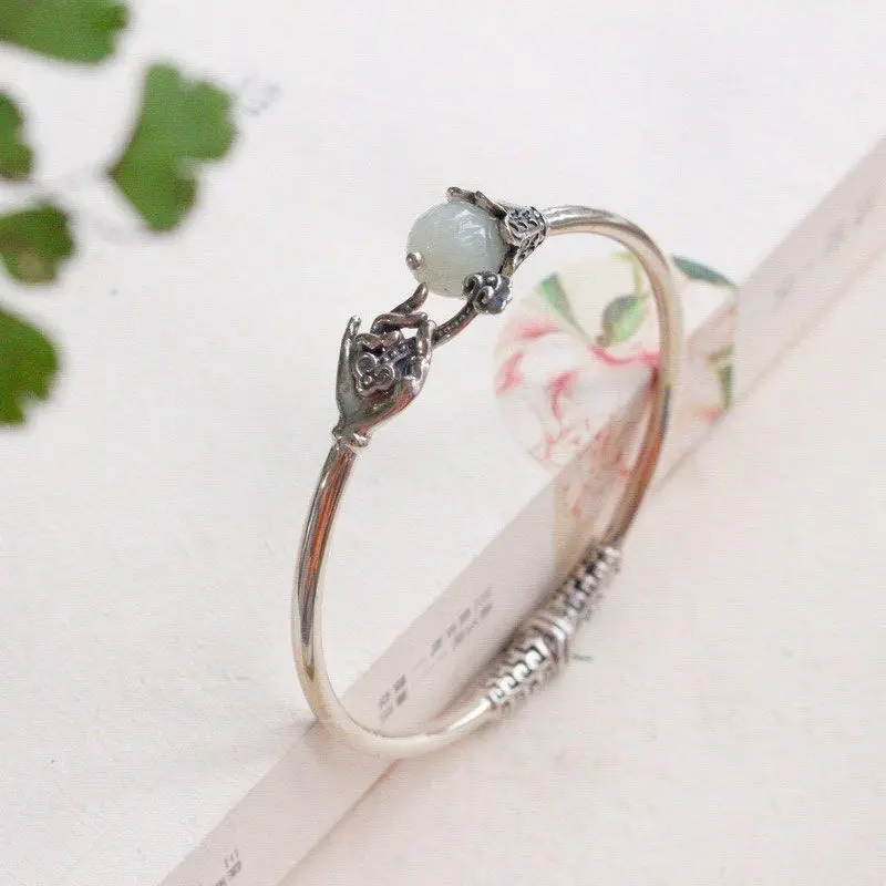 

Plated White Gold Bead Bracelet For Women, Adjustable Opening, Buddha Hand Lotus Heart Bracelet, Fashionable Temperament,