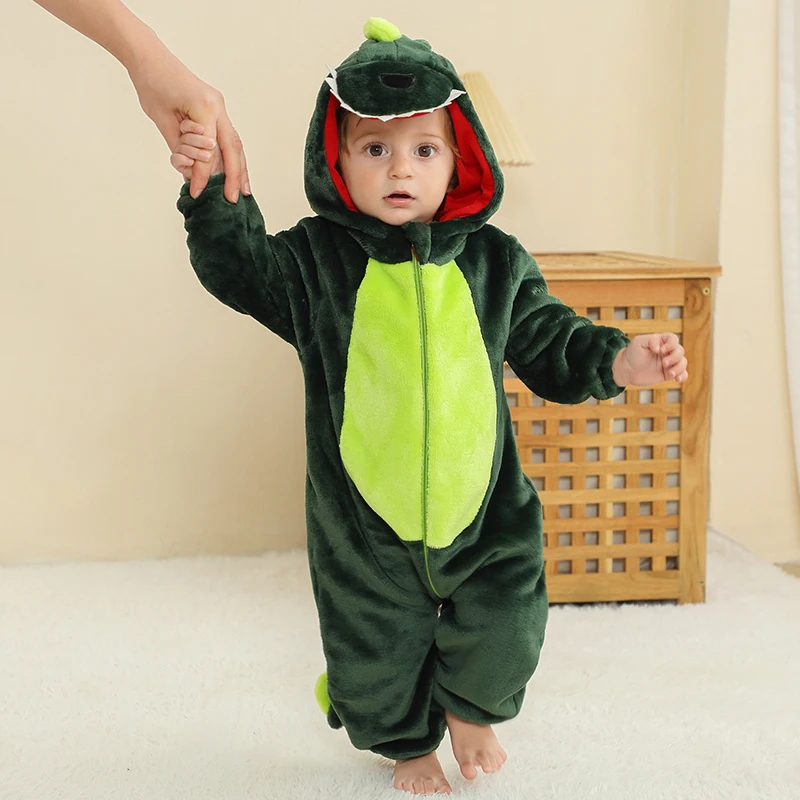 Newborn Kids Dinosaur Kigurumi Pajamas Winter Thick Baby Blanket Slppers Toddler Infant Clothes Hooded Animal Pyjamas Sleepwear