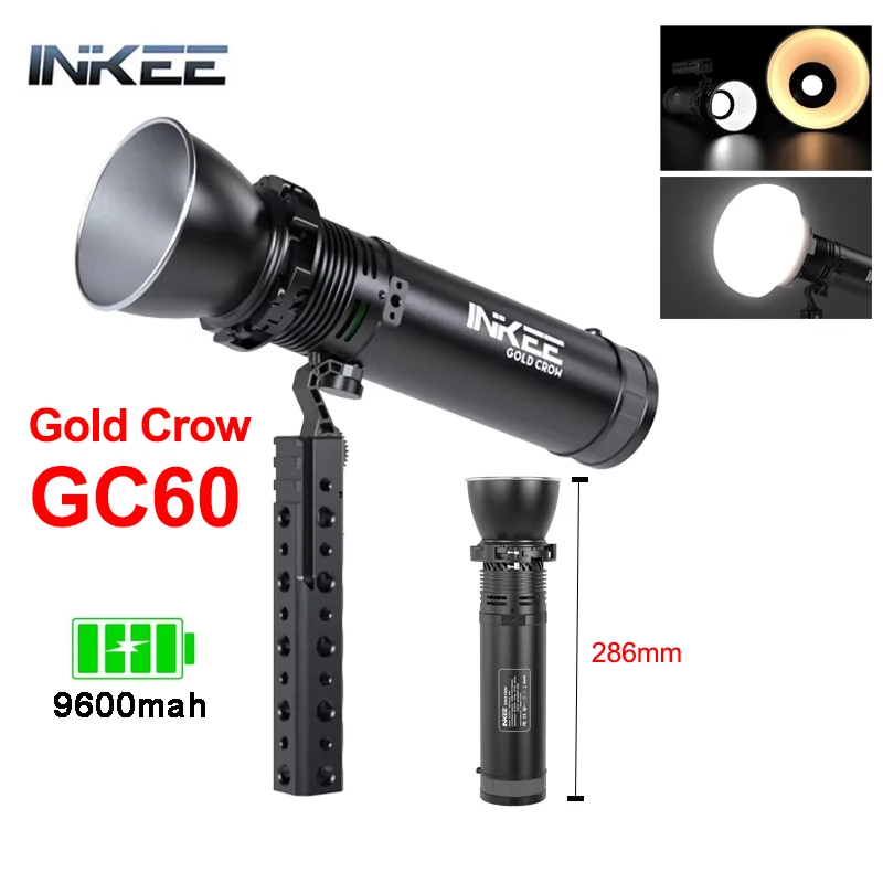 INKEE GC60 60W Studio LED Video Light Waterproof Bowens Mount Continuous Light w Diffusor for Live Streaming Video Recording