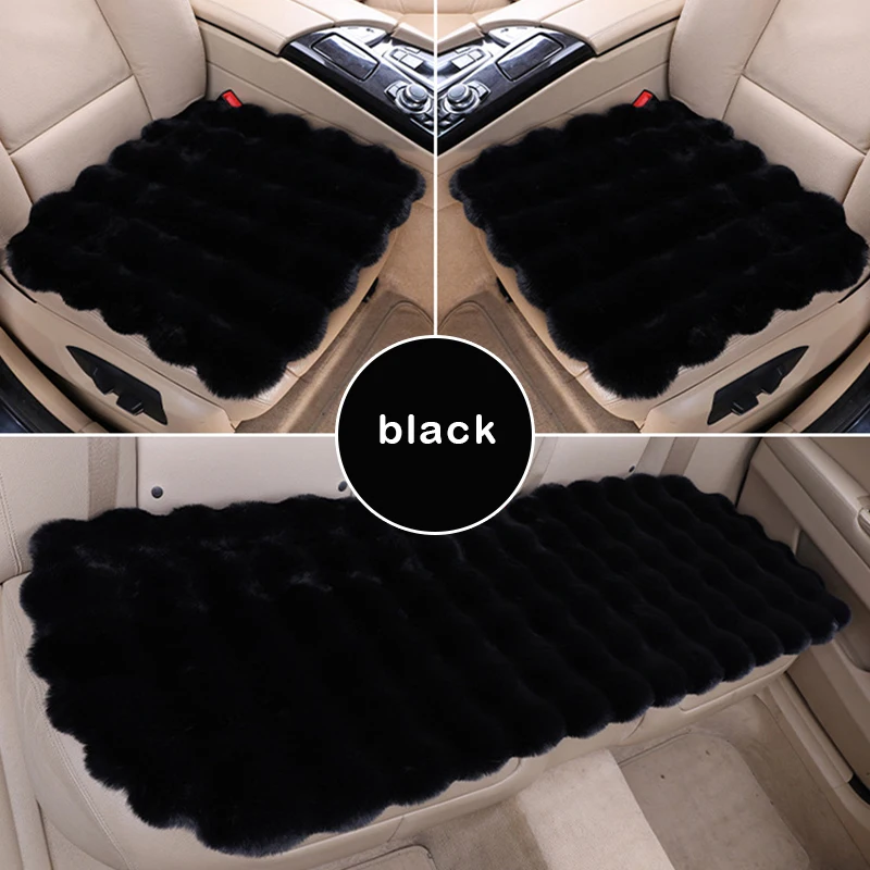 3pcs Set Comfort Universal Winter Car Seat Cushion Soft Imitation Rabbit Fur Car SUV Seat Cover Thick Plush Seat Protector Pad