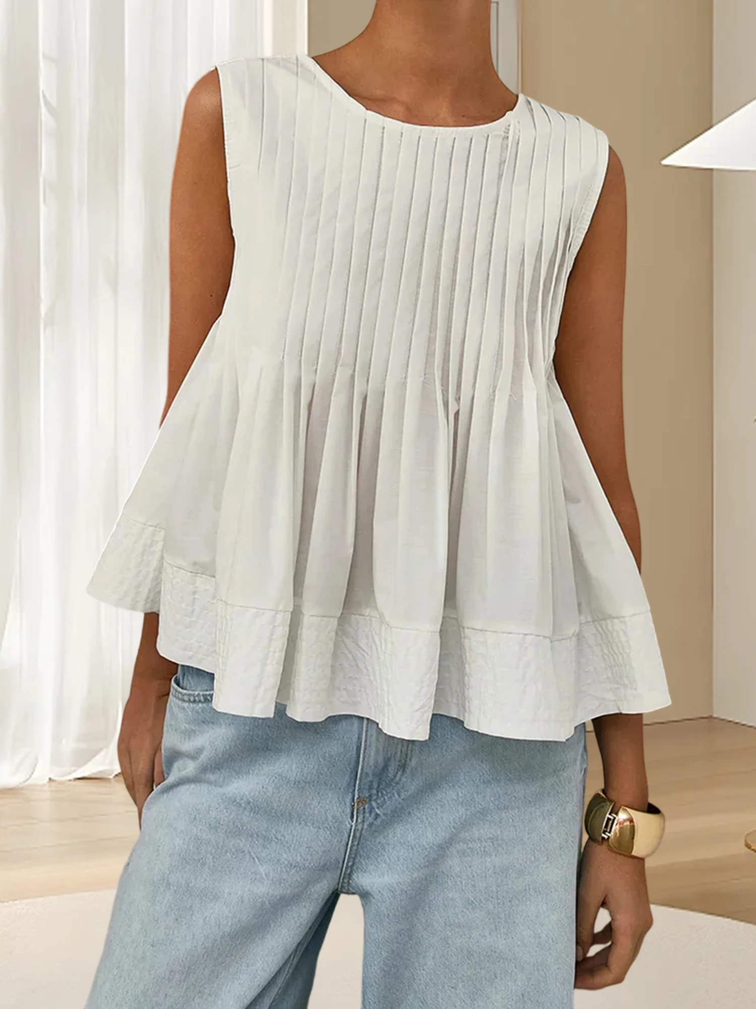 Damskie ciążowe topy bez rękawów, gładkie, plisowane z przodu, podstawowe letnie koszulki, codzienne ubrania ciążowe.