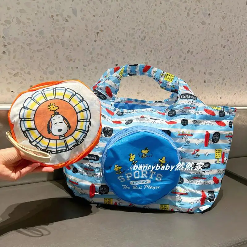 New Japanese Snoopy Foldable Large Capacity Shopping Bag with Cartoon Drawstring Waterproof Storage Bag Picnic Bag