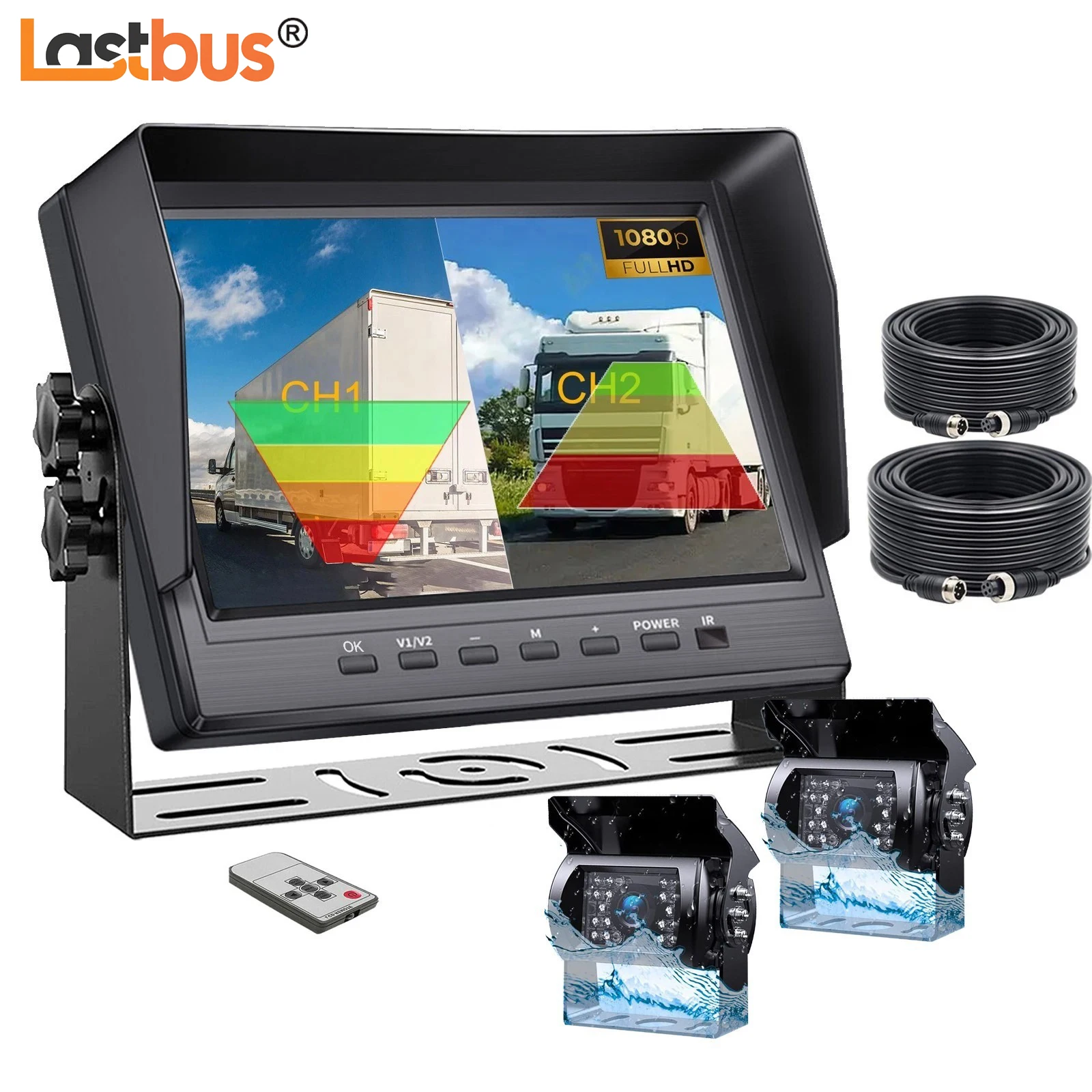 

Lastbus 7" Truck Split DVR Monitor BSD AI Detection 2x 1080P Rear View Reversing Cameras For Caravan Bus Van Trailer Motorhome