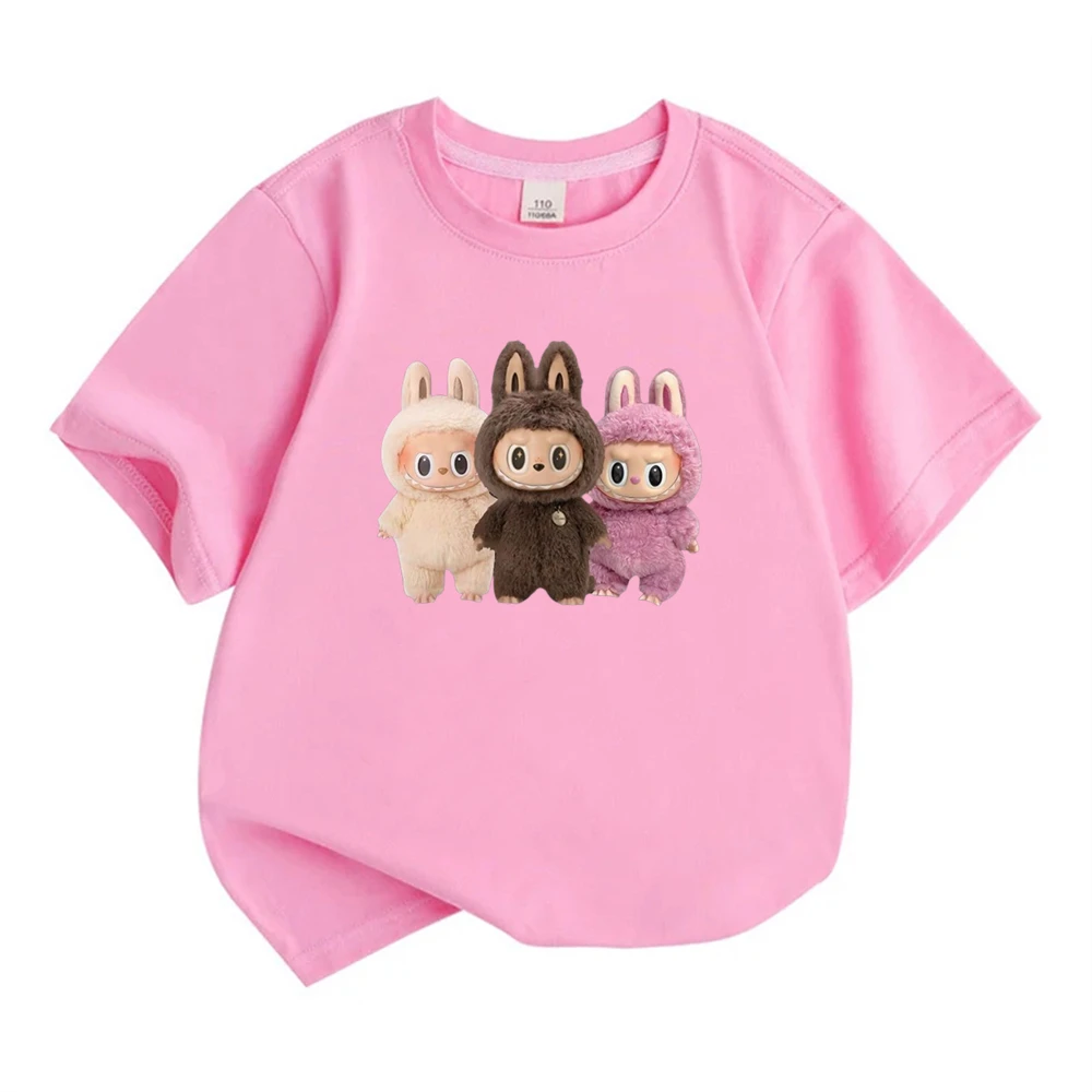 

Cute Kids T-shirt for Labu doll Clothes Short sleeve Fashion Boys Girls Toddler age 3-12 Tops+ bottom Black Pink Tees Set