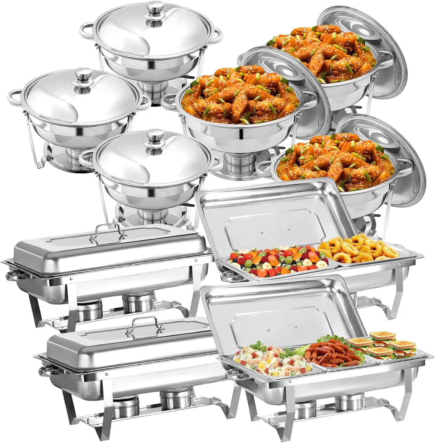 10 Pack Chafing Dish Buffet Set, Stainless Steel Catering Food Warmer For Banquet, Parties, Wedding (6 Packs 5Qt Pan + 2 Packs