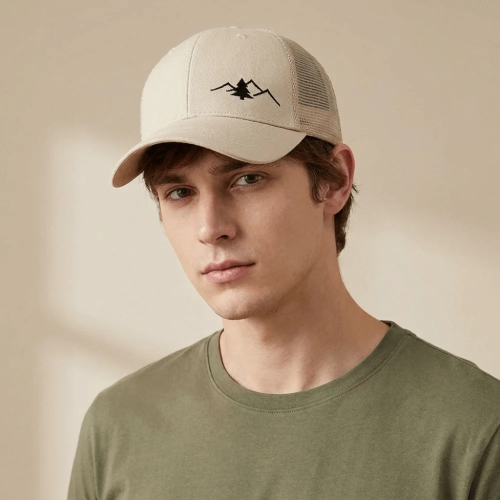 

Breathable Quick-Drying Baseball Cap Adjustable Wide Brim Snapback Hat Mountain Embroidery Sun Protection Mesh Duckbill Cap