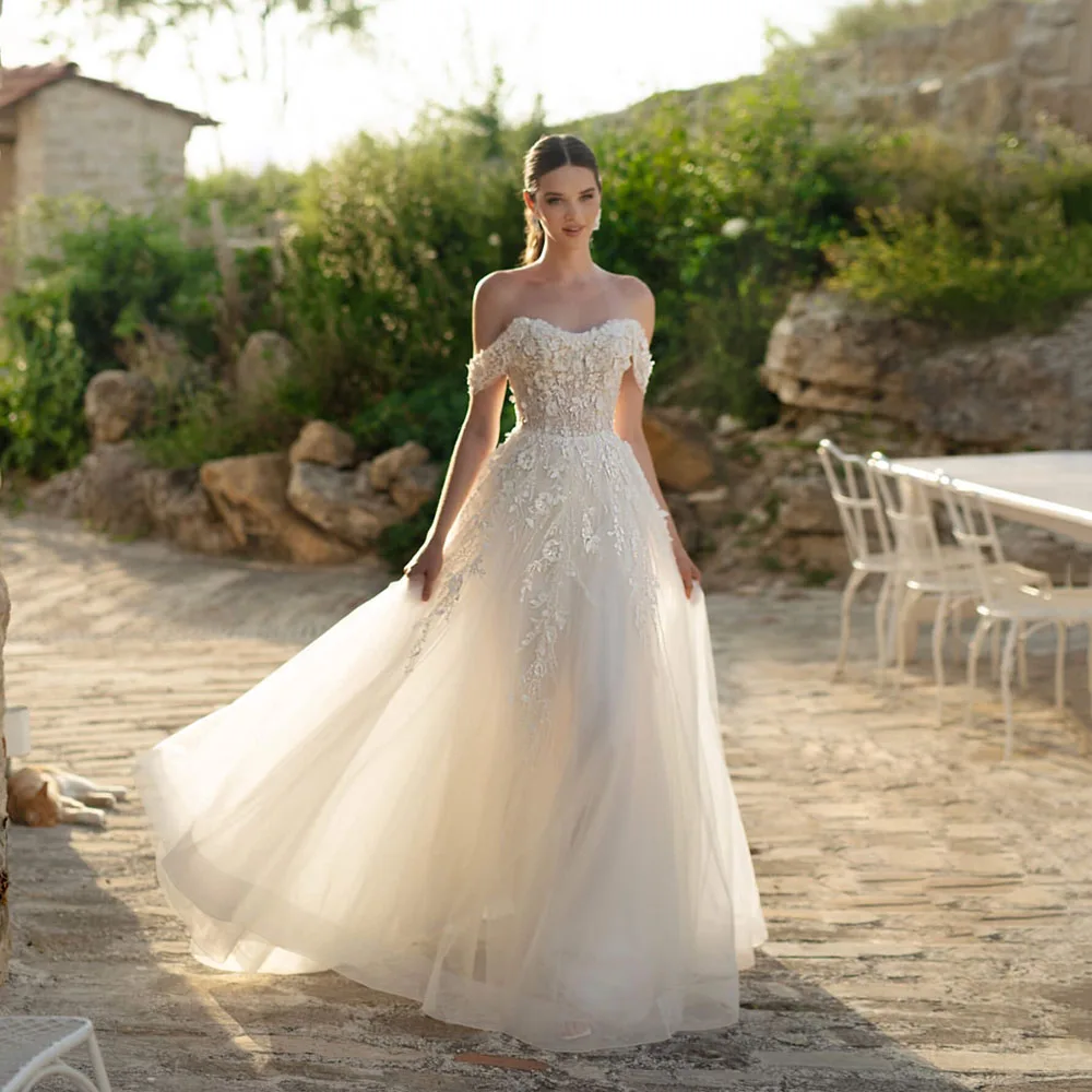 

Msikoods Off Shoulder Lace Wedding Dresses Bohemian 2025 A Line Wedding Gown Lace Appliques Backless Bridal Dress Customized