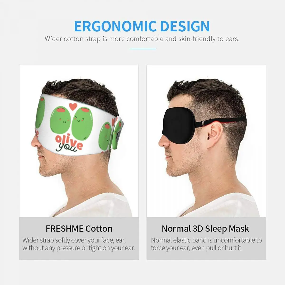 Olive You - I Love You sleep eye mask Light Blocking Portable Eye Cover for Girls Boys Home Sleeping Party Eyeshade eyepatch view 5